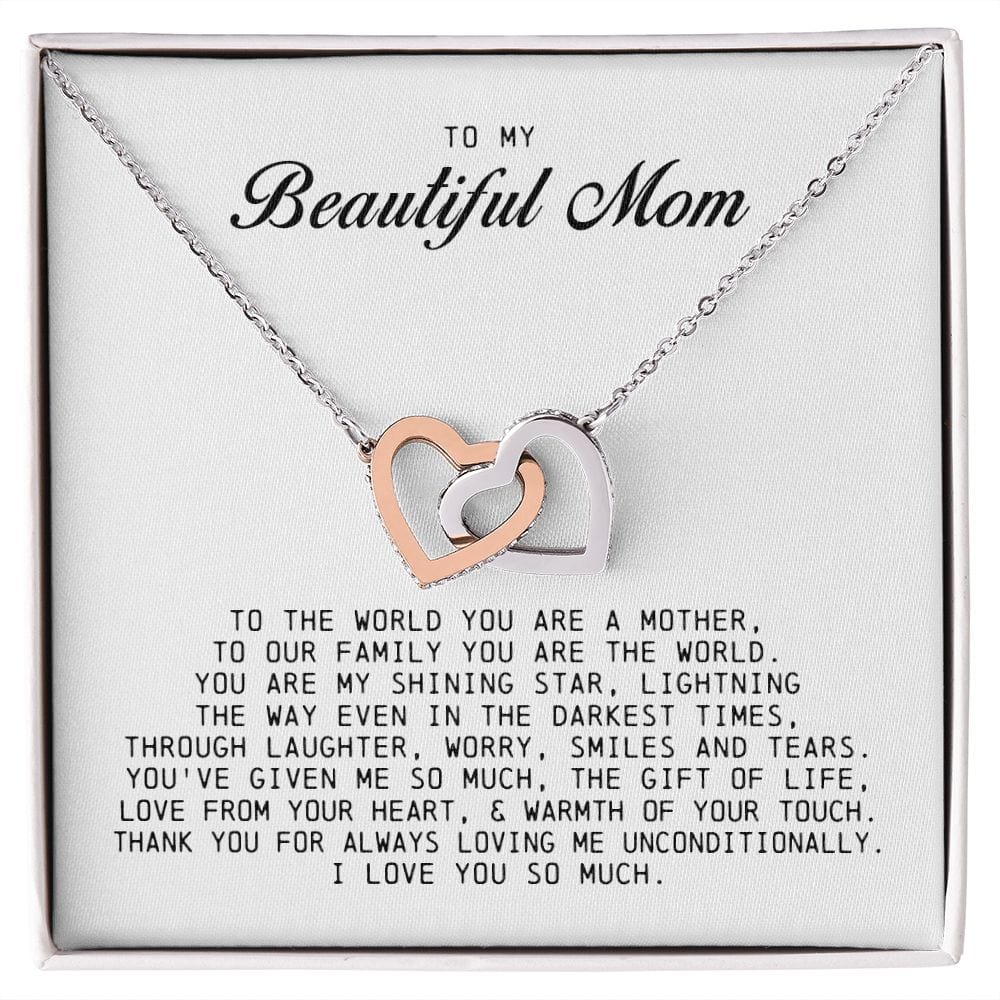 To my Beautiful Mom, Interlocking Hearts Necklace, Mother's Day Gift