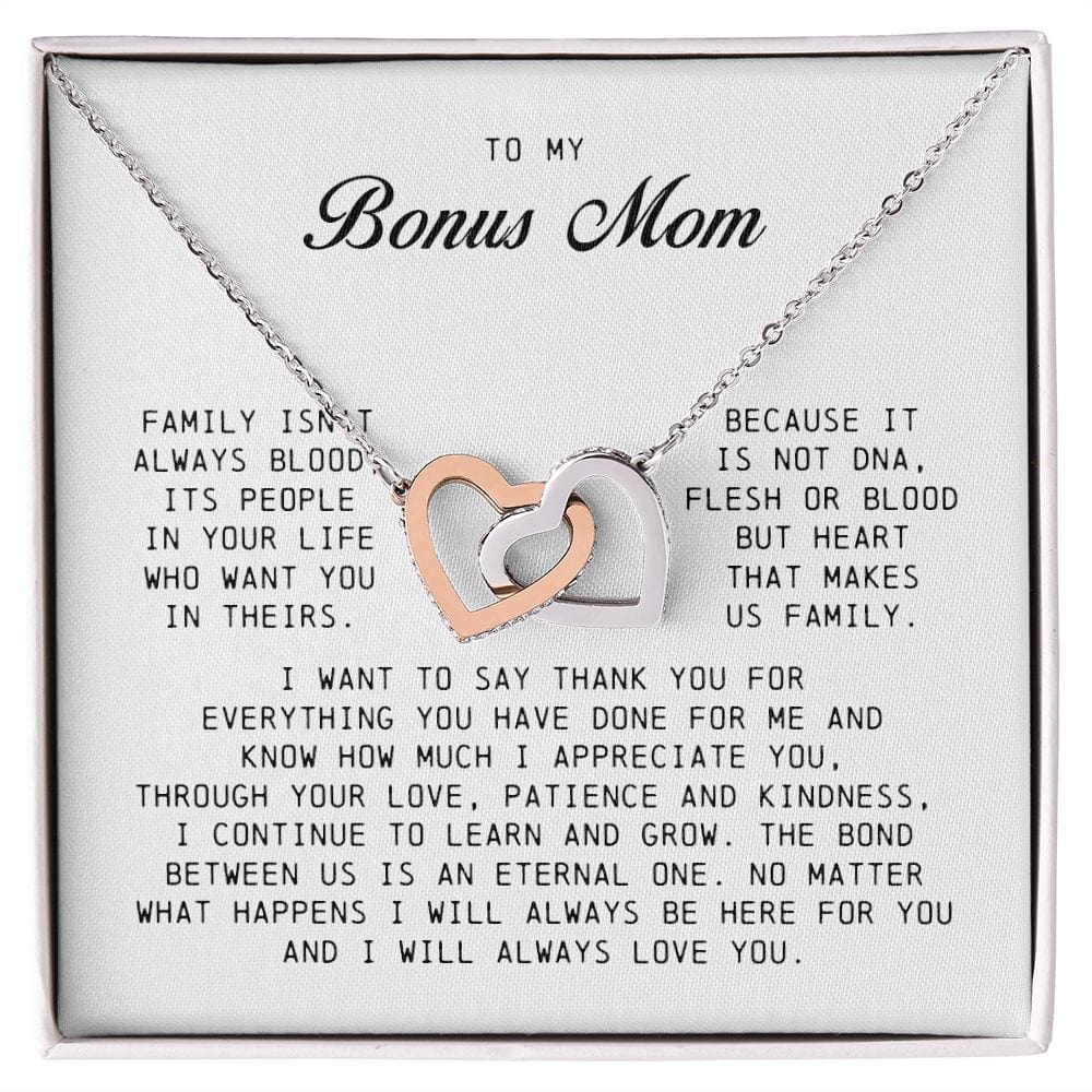 To My Bonus Mom, Interlocking Hearts Necklace