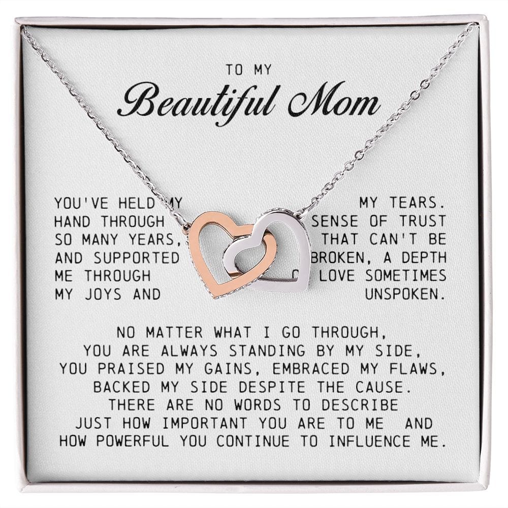 To my Beautiful Mom, Interlocking Hearts Necklace, Mother's Day Gift