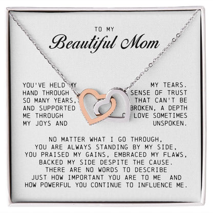 To my Beautiful Mom, Interlocking Hearts Necklace, Mother's Day Gift