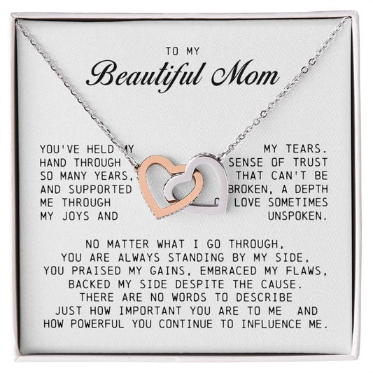 To my Beautiful Mom, Interlocking Hearts Necklace, Mother's Day Gift