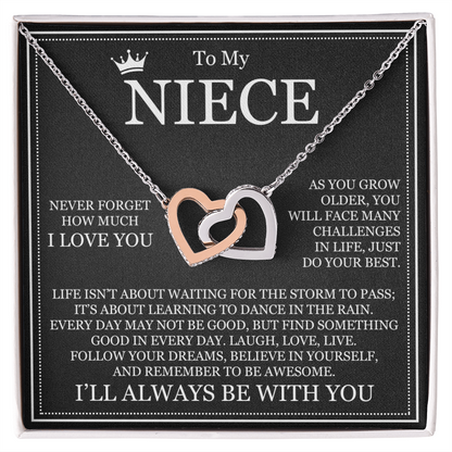 Interlocking Hearts Necklace - To My Niece "Never Forget How Much I Love You"