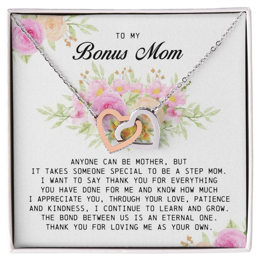To My Bonus Mom, Interlocking Hearts Necklace