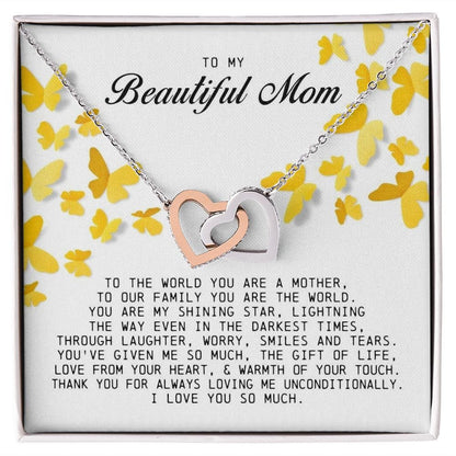 To my Beautiful Mom, Interlocking Hearts Necklace, Mother's Day Gift