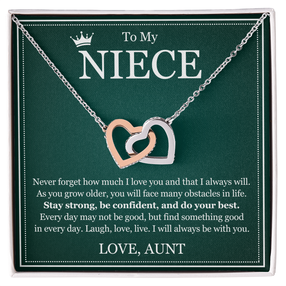 Interlocking Hearts Necklace - To My Niece "Stay Strong, Be Confident"