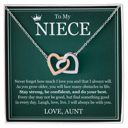Interlocking Hearts Necklace - To My Niece "Stay Strong, Be Confident"