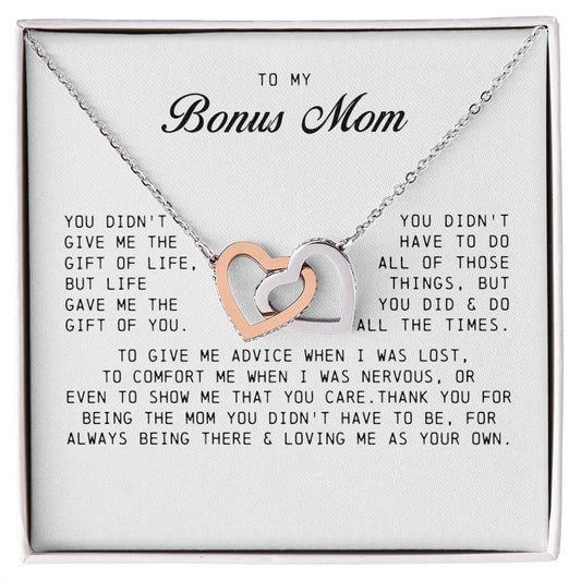 To My Bonus Mom, Interlocking Hearts Necklace