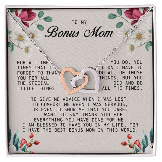 To My Bonus Mom, Interlocking Hearts Necklace