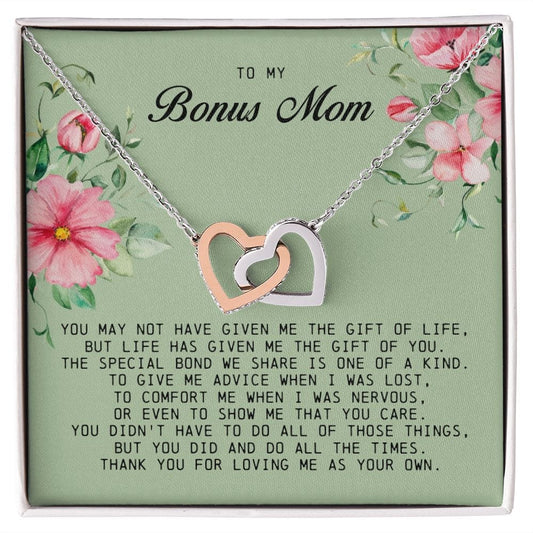 To My Bonus Mom, Interlocking Hearts Necklace