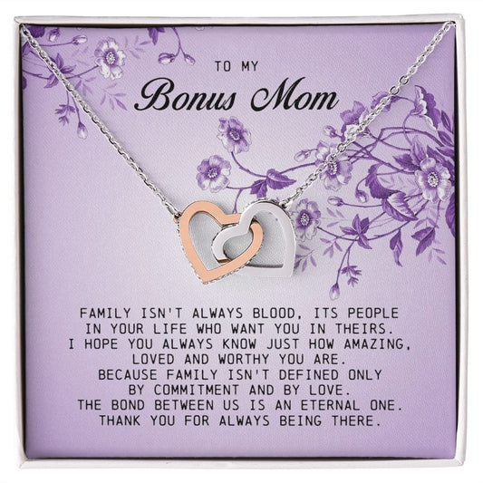 To My Bonus Mom, Interlocking Hearts Necklace