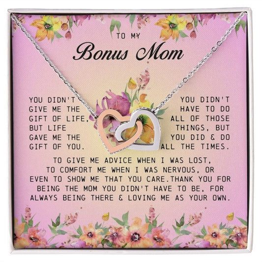 To My Bonus Mom, Interlocking Hearts Necklace