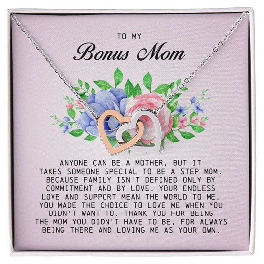 To My Bonus Mom, Interlocking Hearts Necklace