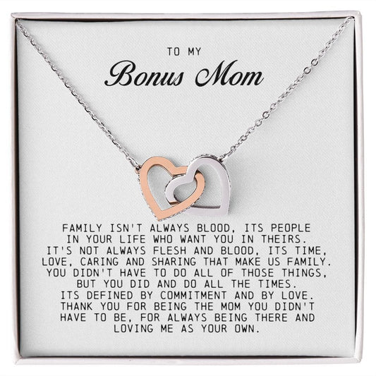 To My Bonus Mom, Interlocking Hearts Necklace