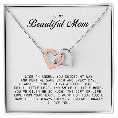 To my Beautiful Mom, Interlocking Hearts Necklace, Mother's Day Gift