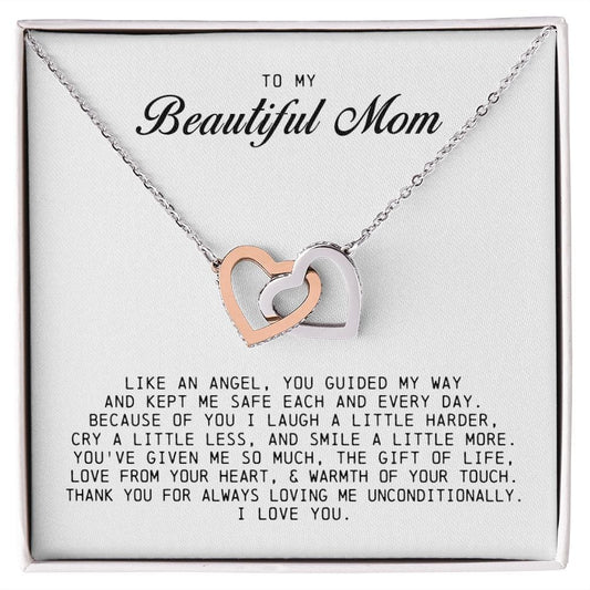 To my Beautiful Mom, Interlocking Hearts Necklace, Mother's Day Gift