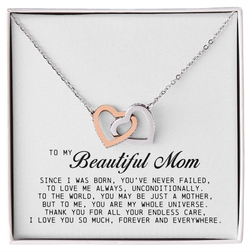 To my Beautiful Mom, Interlocking Hearts Necklace, Mother's Day Gift