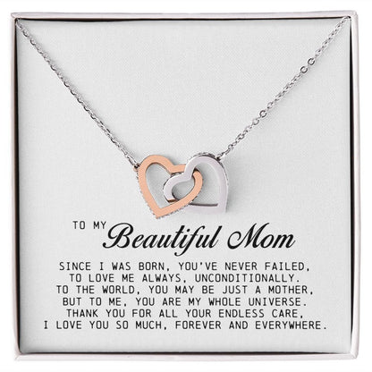 To my Beautiful Mom, Interlocking Hearts Necklace, Mother's Day Gift