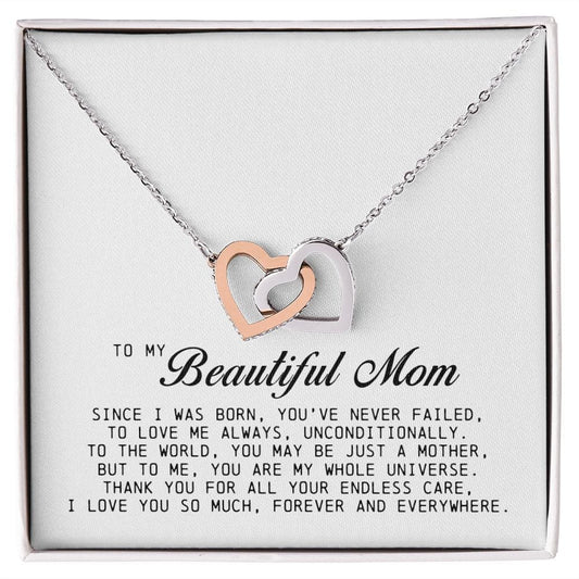 To my Beautiful Mom, Interlocking Hearts Necklace, Mother's Day Gift