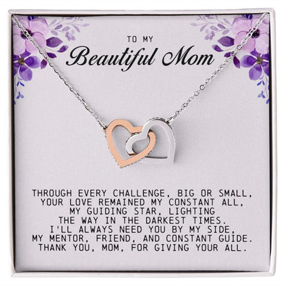 To my Beautiful Mom, Interlocking Hearts Necklace, Mother's Day Gift