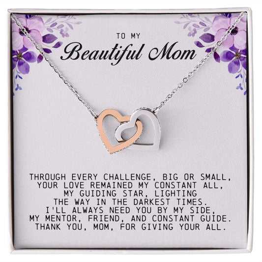 To my Beautiful Mom, Interlocking Hearts Necklace, Mother's Day Gift