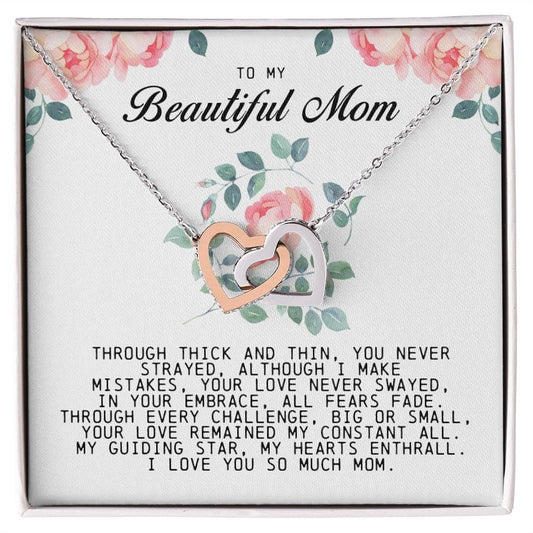To my Beautiful Mom, Interlocking Hearts Necklace, Mother's Day Gift