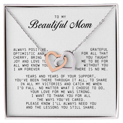 To my Beautiful Mom, Interlocking Hearts Necklace, Mother's Day Gift