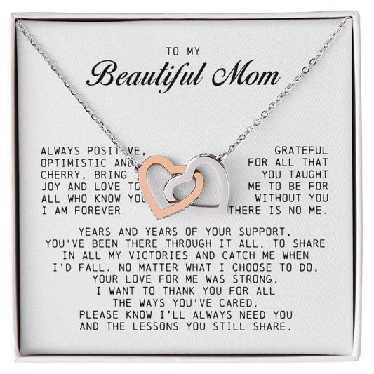To my Beautiful Mom, Interlocking Hearts Necklace, Mother's Day Gift