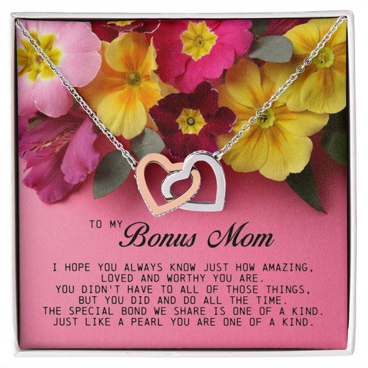 To My Bonus Mom, Interlocking Hearts Necklace