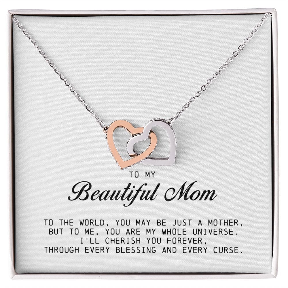To my Beautiful Mom, Interlocking Hearts Necklace, Mother's Day Gift