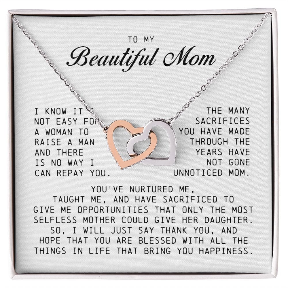 To my Beautiful Mom, Interlocking Hearts Necklace, Mother's Day Gift