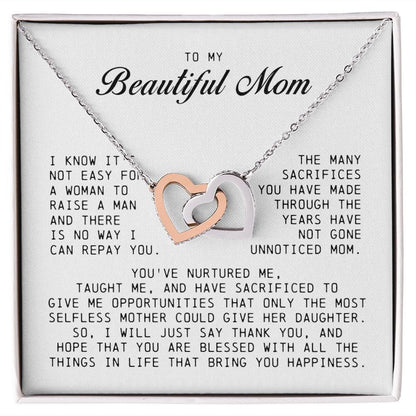 To my Beautiful Mom, Interlocking Hearts Necklace, Mother's Day Gift
