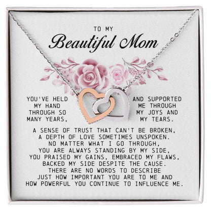 To my Beautiful Mom, Interlocking Hearts Necklace, Mother's Day Gift