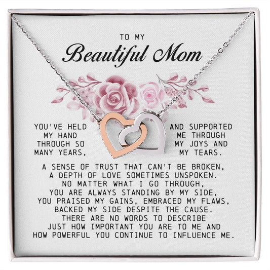 To my Beautiful Mom, Interlocking Hearts Necklace, Mother's Day Gift