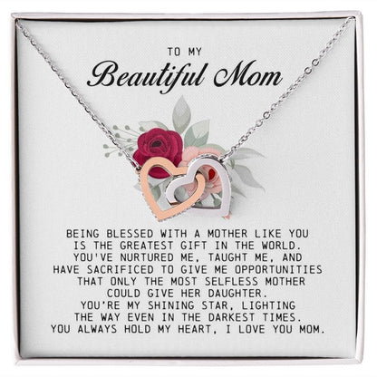 To my Beautiful Mom, Interlocking Hearts Necklace, Mother's Day Gift