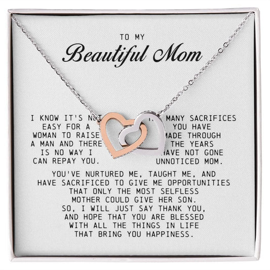 To My Beautiful Mom, Interlocking Hearts Necklace