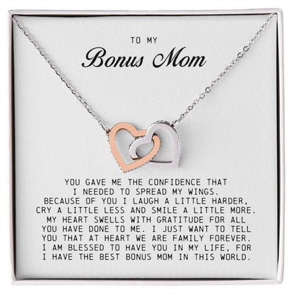 To My Bonus Mom, Interlocking Hearts Necklace