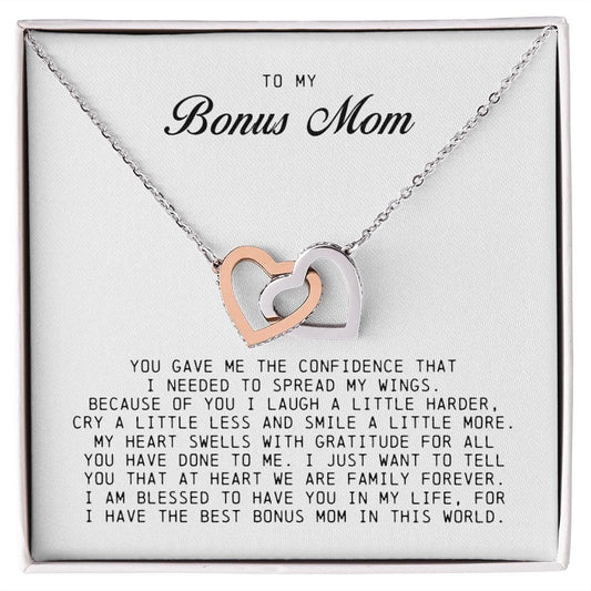 To My Bonus Mom, Interlocking Hearts Necklace