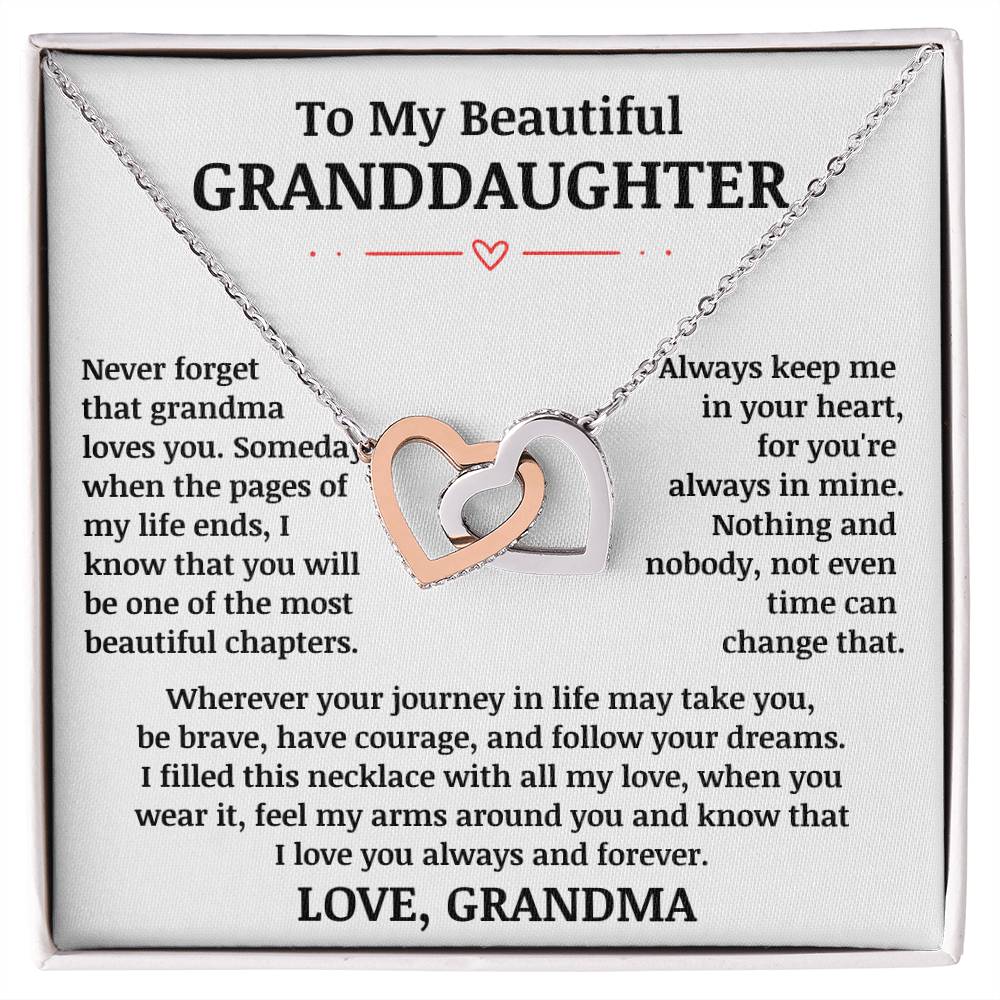 To My Beautiful Granddaughter "Never Forget That Grandma Loves You" Interlocking Heart Necklace