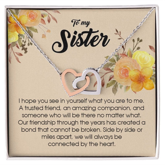 To My Sister, Interlocking Hearts Necklace