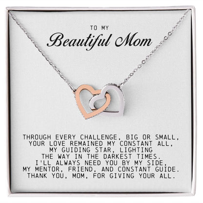 To my Beautiful Mom, Interlocking Hearts Necklace, Mother's Day Gift