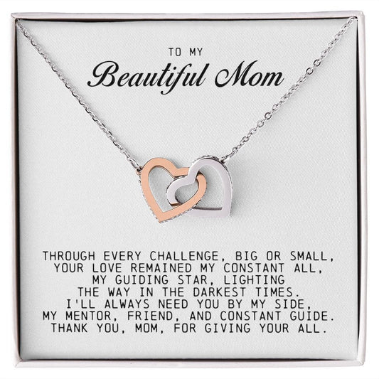 To my Beautiful Mom, Interlocking Hearts Necklace, Mother's Day Gift