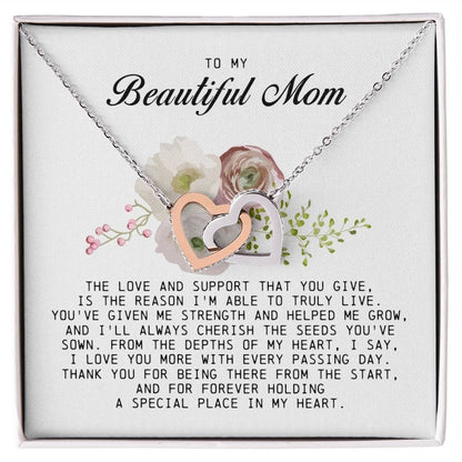 To my Beautiful Mom, Interlocking Hearts Necklace, Mother's Day Gift
