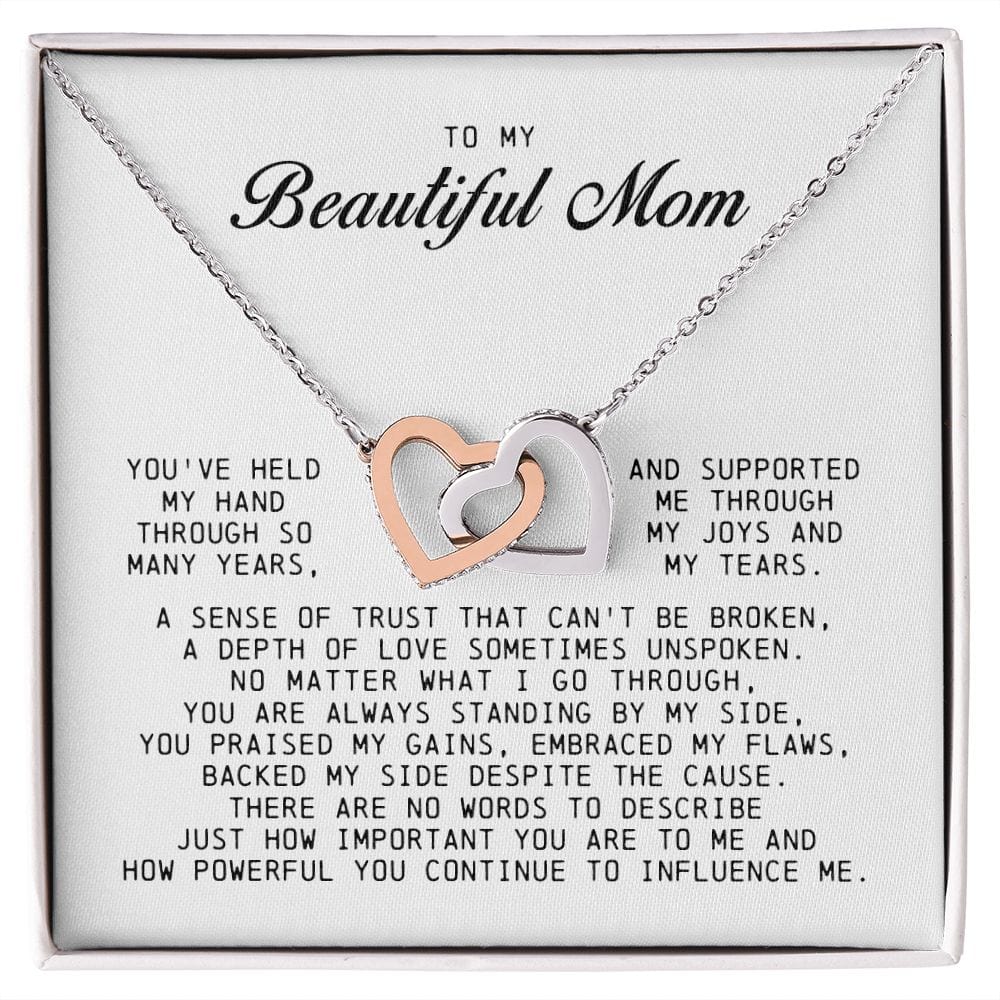 To my Beautiful Mom, Interlocking Hearts Necklace, Mother's Day Gift