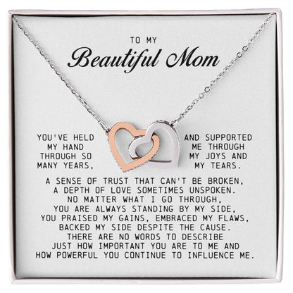To my Beautiful Mom, Interlocking Hearts Necklace, Mother's Day Gift