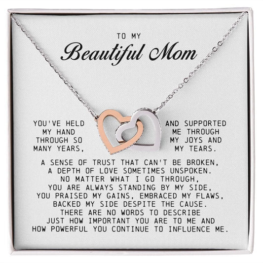 To my Beautiful Mom, Interlocking Hearts Necklace, Mother's Day Gift
