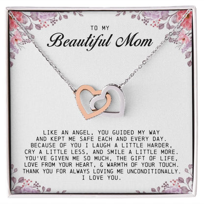 To my Beautiful Mom, Interlocking Hearts Necklace, Mother's Day Gift