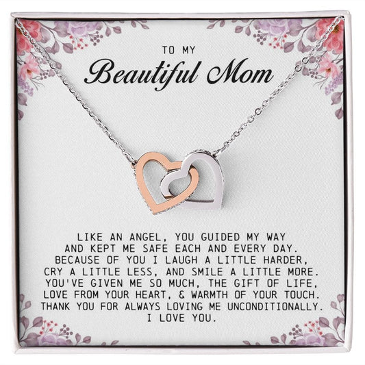 To my Beautiful Mom, Interlocking Hearts Necklace, Mother's Day Gift
