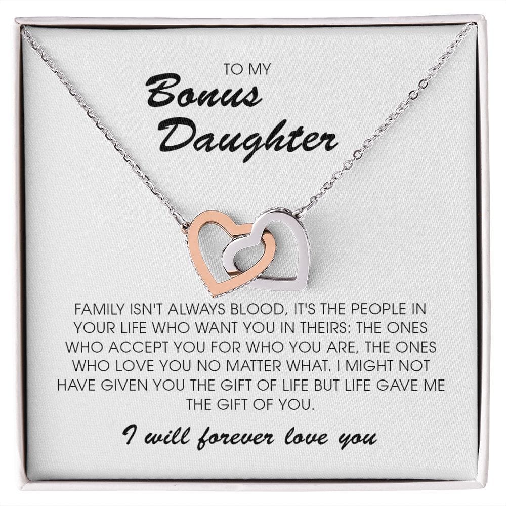 Interlocking Hearts Necklace, To My Bonus Daughter