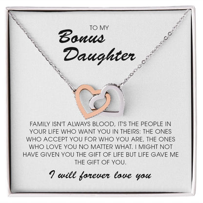 Interlocking Hearts Necklace, To My Bonus Daughter