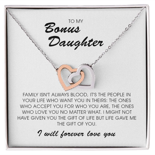 Interlocking Hearts Necklace, To My Bonus Daughter
